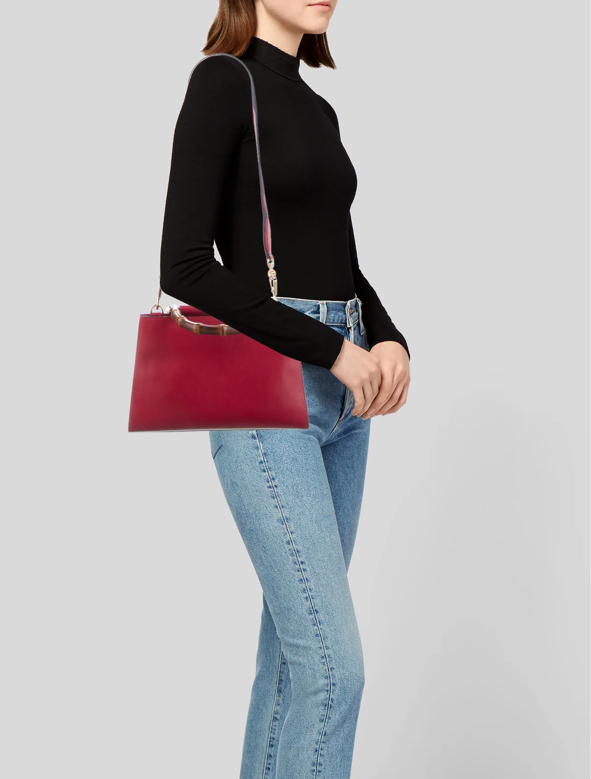 Gucci Nymphaea Top Handle | Red Leather Bamboo Lady Bag - Image 2