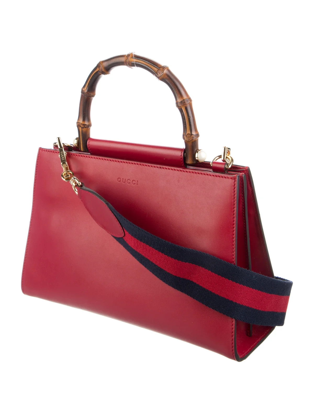 Gucci Nymphaea Top Handle | Red Leather Bamboo Lady Bag - Image 3