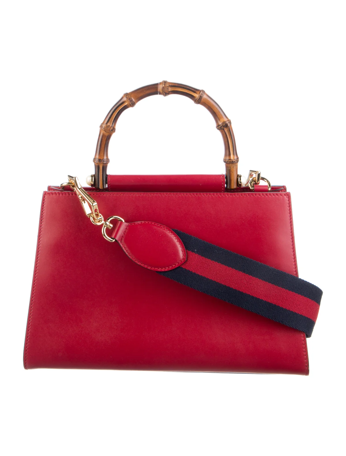 Gucci Nymphaea Top Handle | Red Leather Bamboo Lady Bag - Image 4