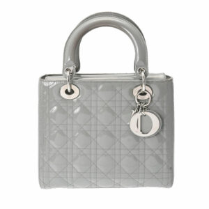 Christian Dior Lady Dior | Gray Enamel Patent Leather Handbag