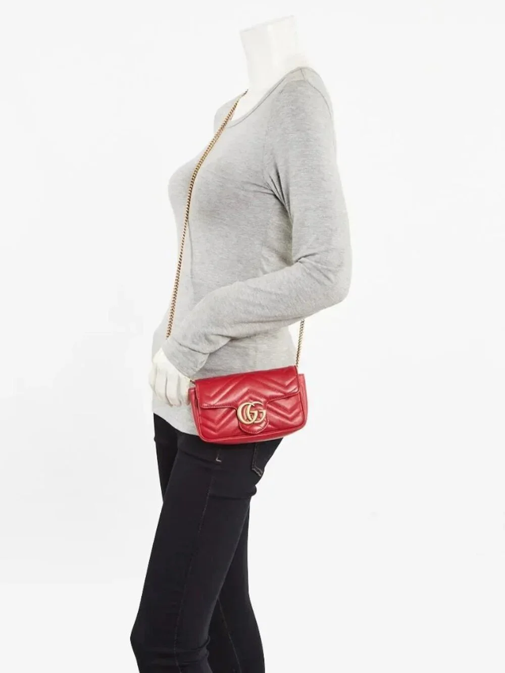 GG Marmont Matelassé Leather Super Mini Bag in Red - Image 2