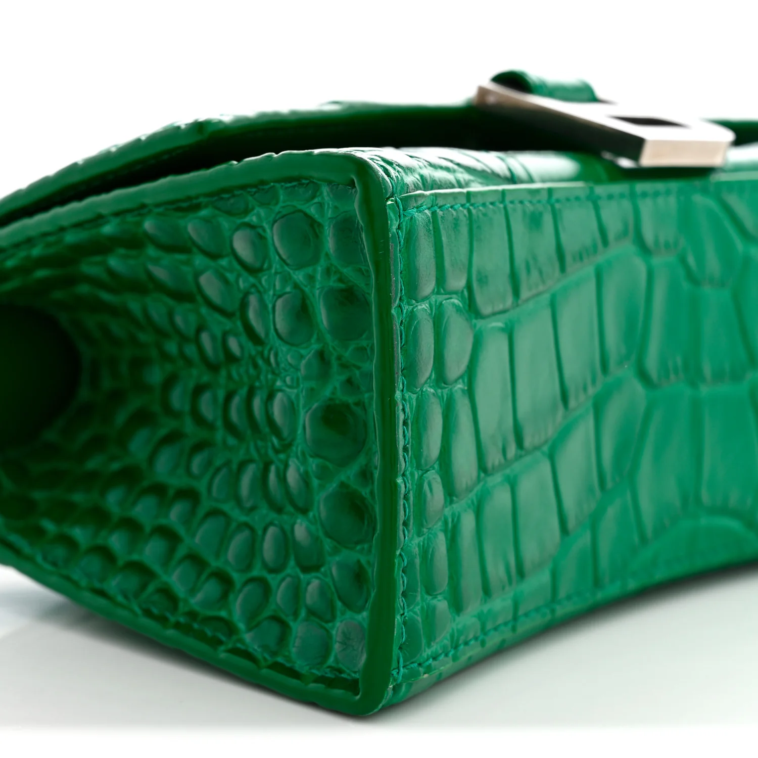 Balenciaga Shiny Calfskin Crocodile Embossed Hourglass Top Handle Bag XS Jade - Image 9