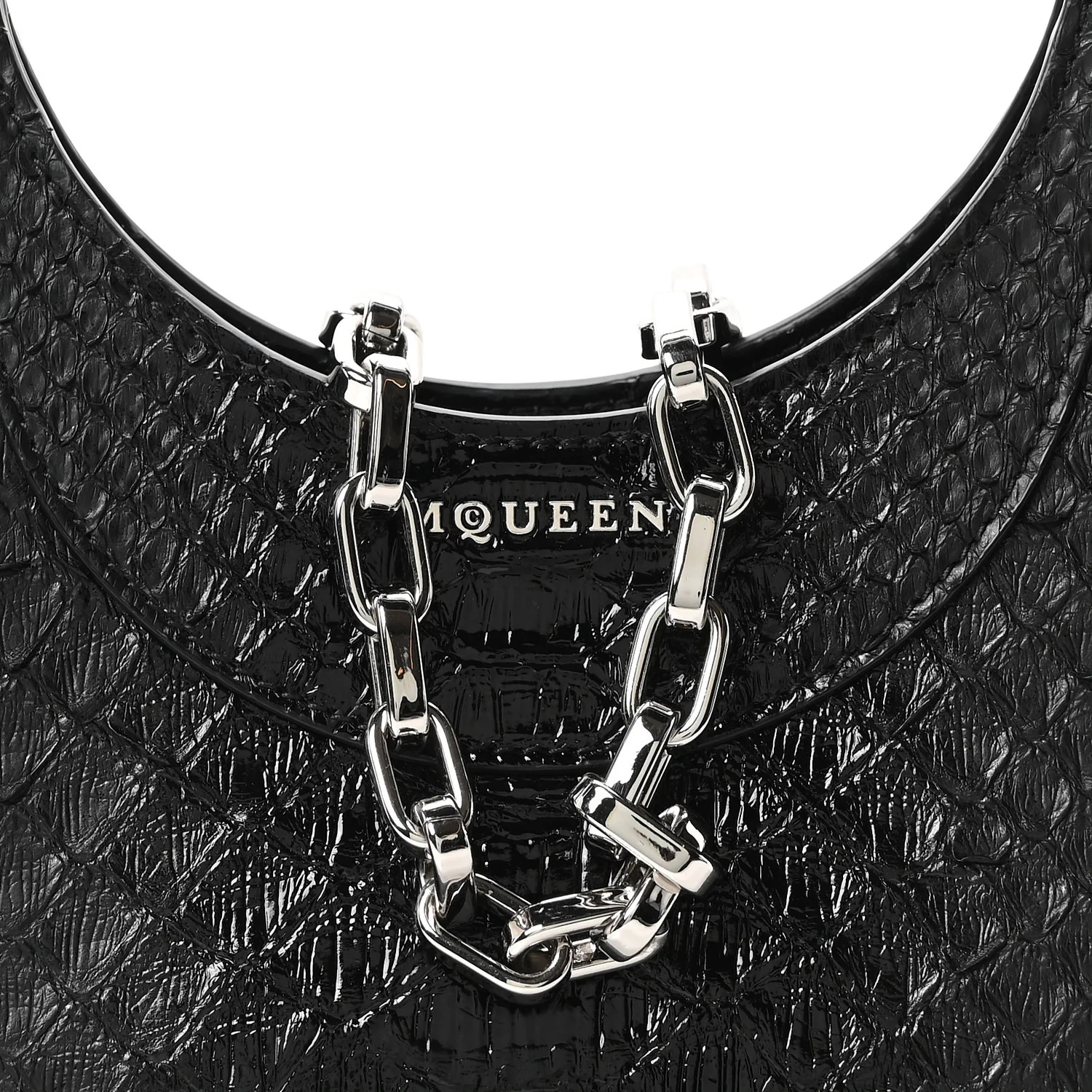 Alexander McQueen Snakeskin Crystal Mini T Bar Top Handle Black - Image 7