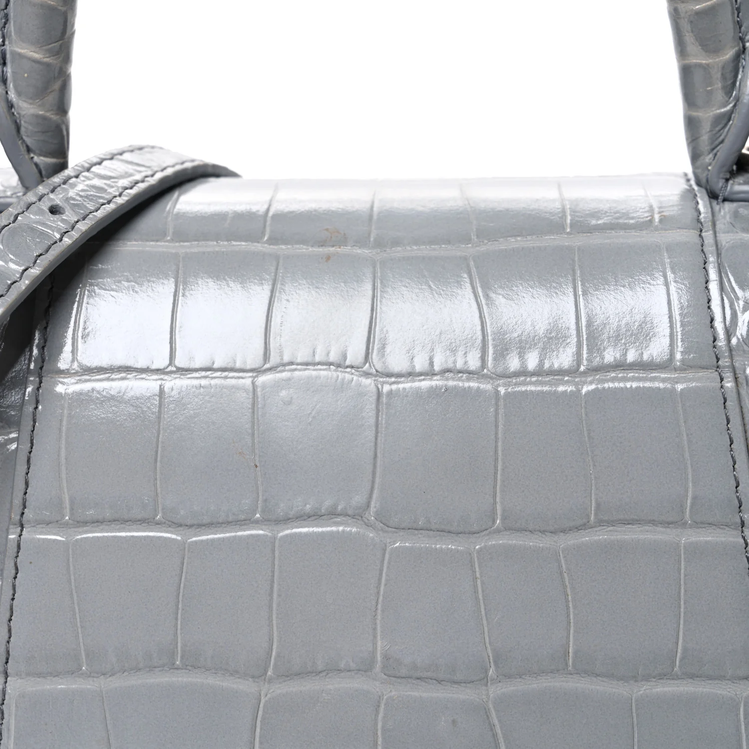 Balenciaga Shiny Calfskin Crocodile Embossed Small Hourglass Top Handle Bag Balenciaga Grey Balenciaga Grey - Image 11