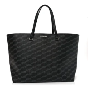 Balenciaga Coated Canvas BB Monogram Large Signature East West Shopper Bag Black Grey