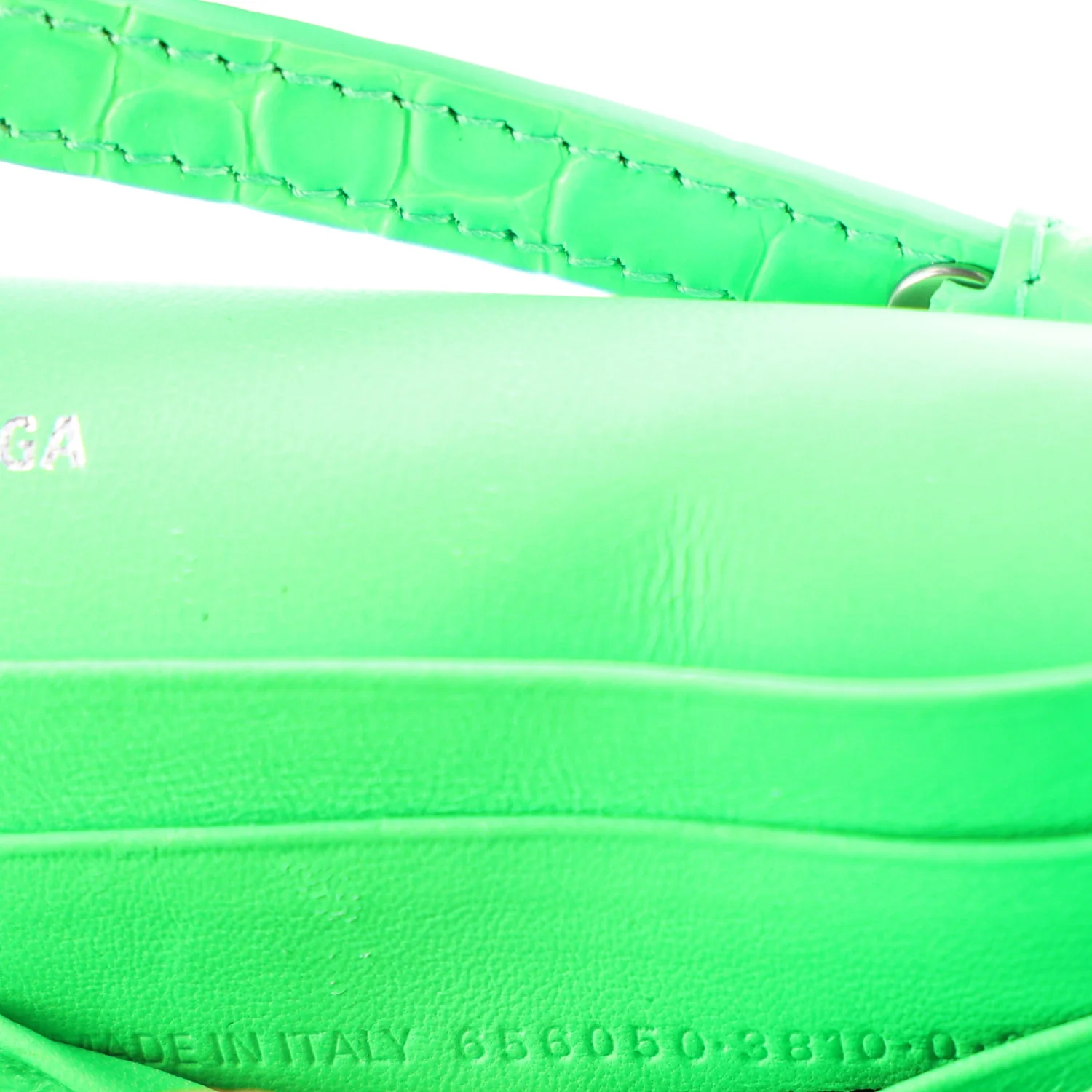 Balenciaga Shiny Calfskin Strass Crocodile Embossed Hourglass Chain Bag Fluo Green - Image 7