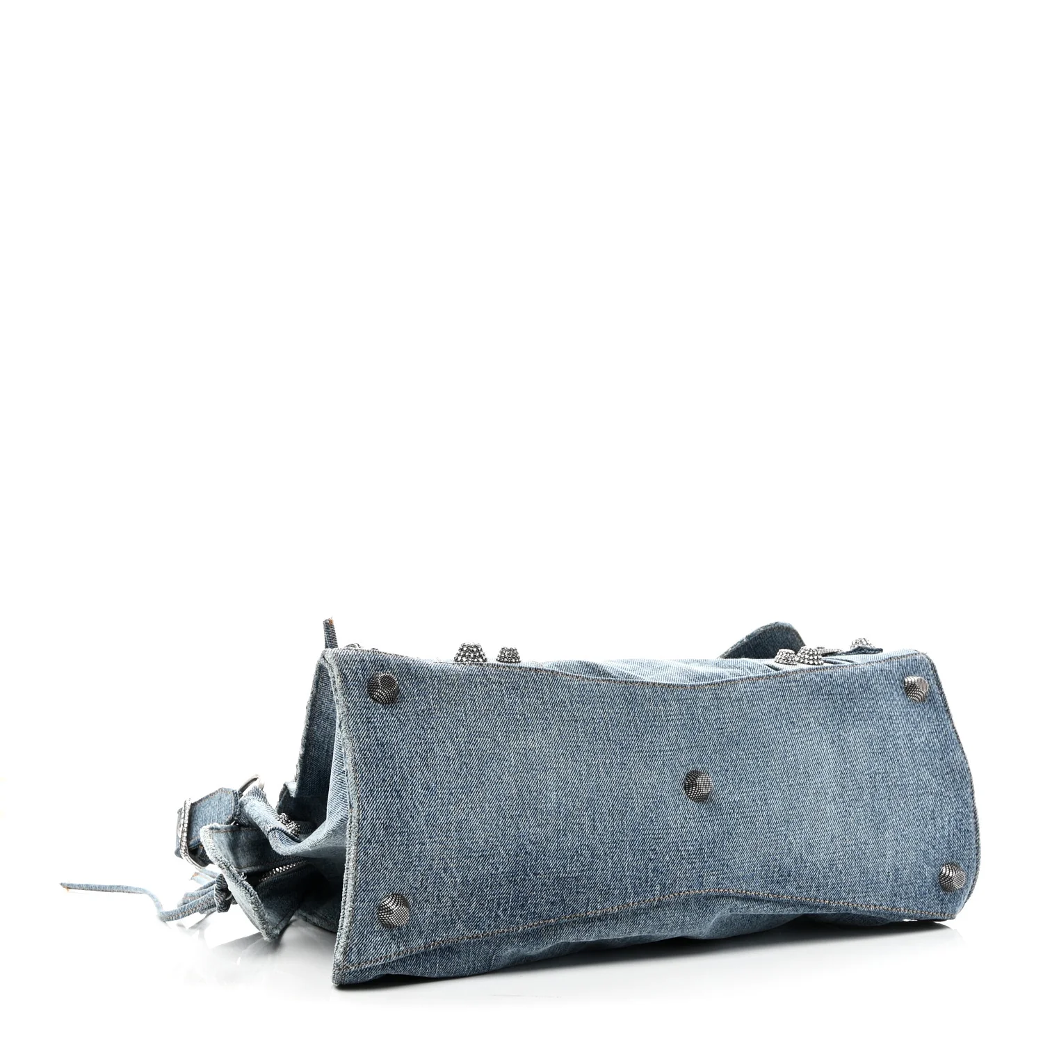 Balenciaga Washed Frayed Denim Crystal Neo Cagole City Handbag Blue - Image 5