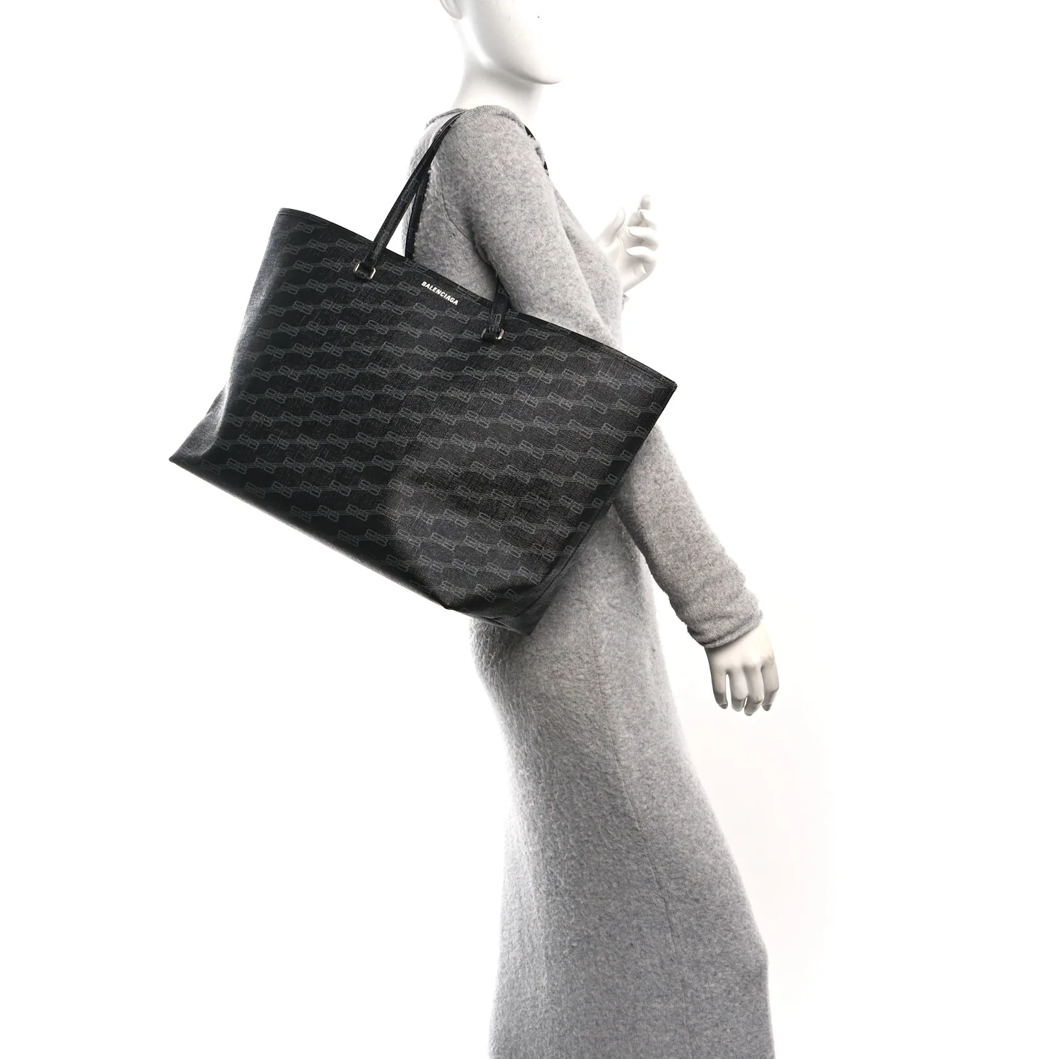Balenciaga Coated Canvas BB Monogram Large Signature East West Shopper Bag Black Grey - Image 2