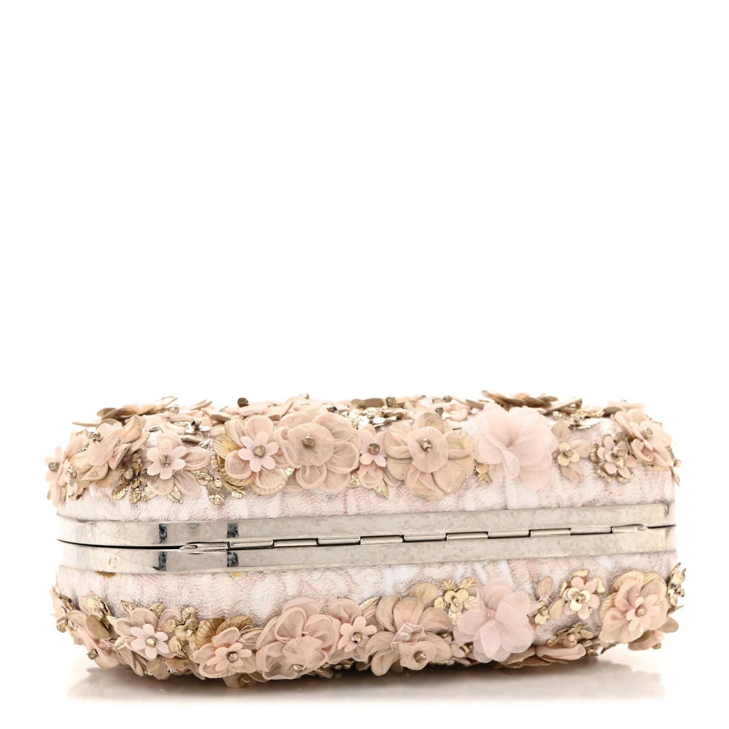 Alexander McQueen Flower Appliqued Silk Brocade Skull Box Clutch Light Pink - Image 3
