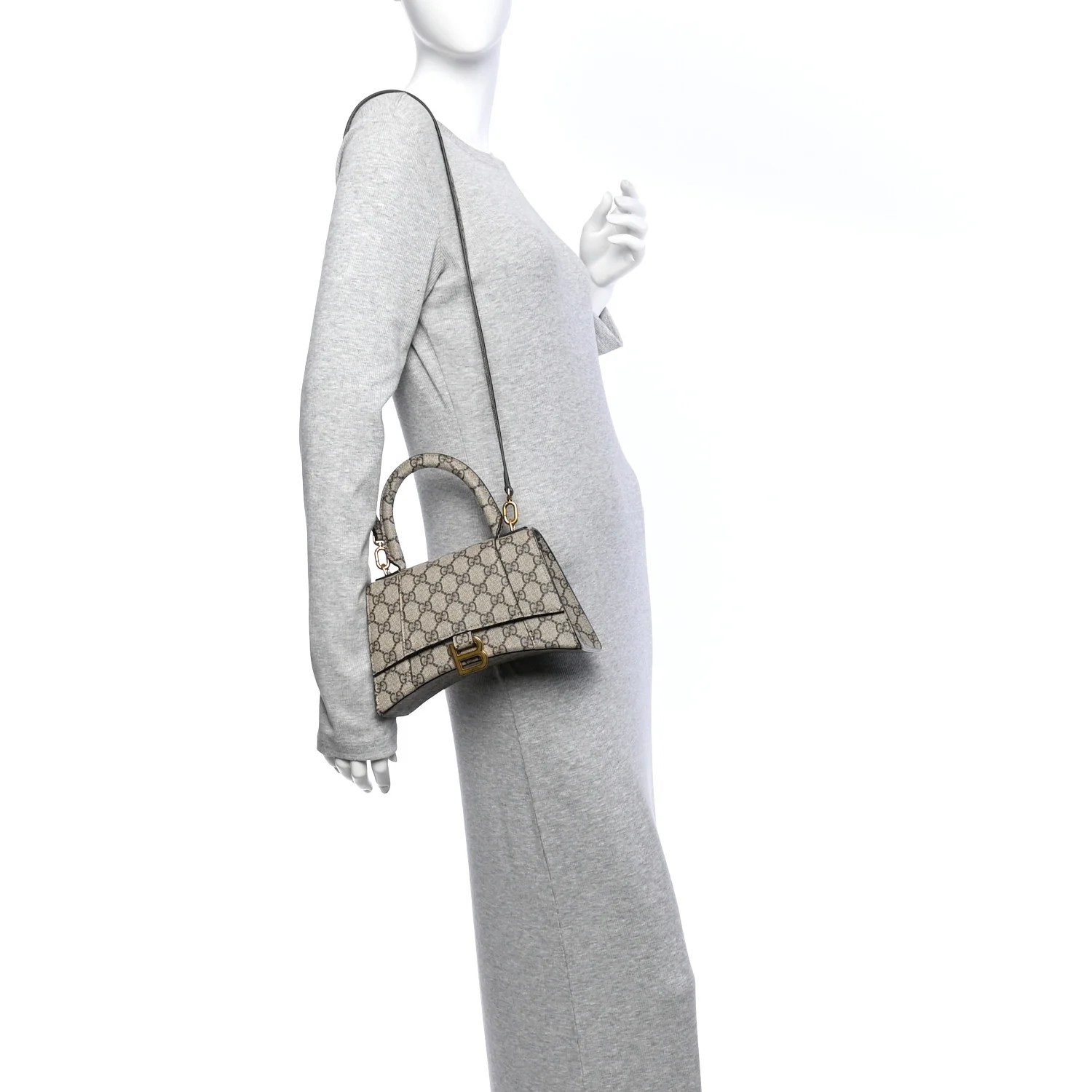 Balenciaga X GUCCI GG Supreme Monogram Small Hourglass Top Handle Bag Beige Ebony - Image 2