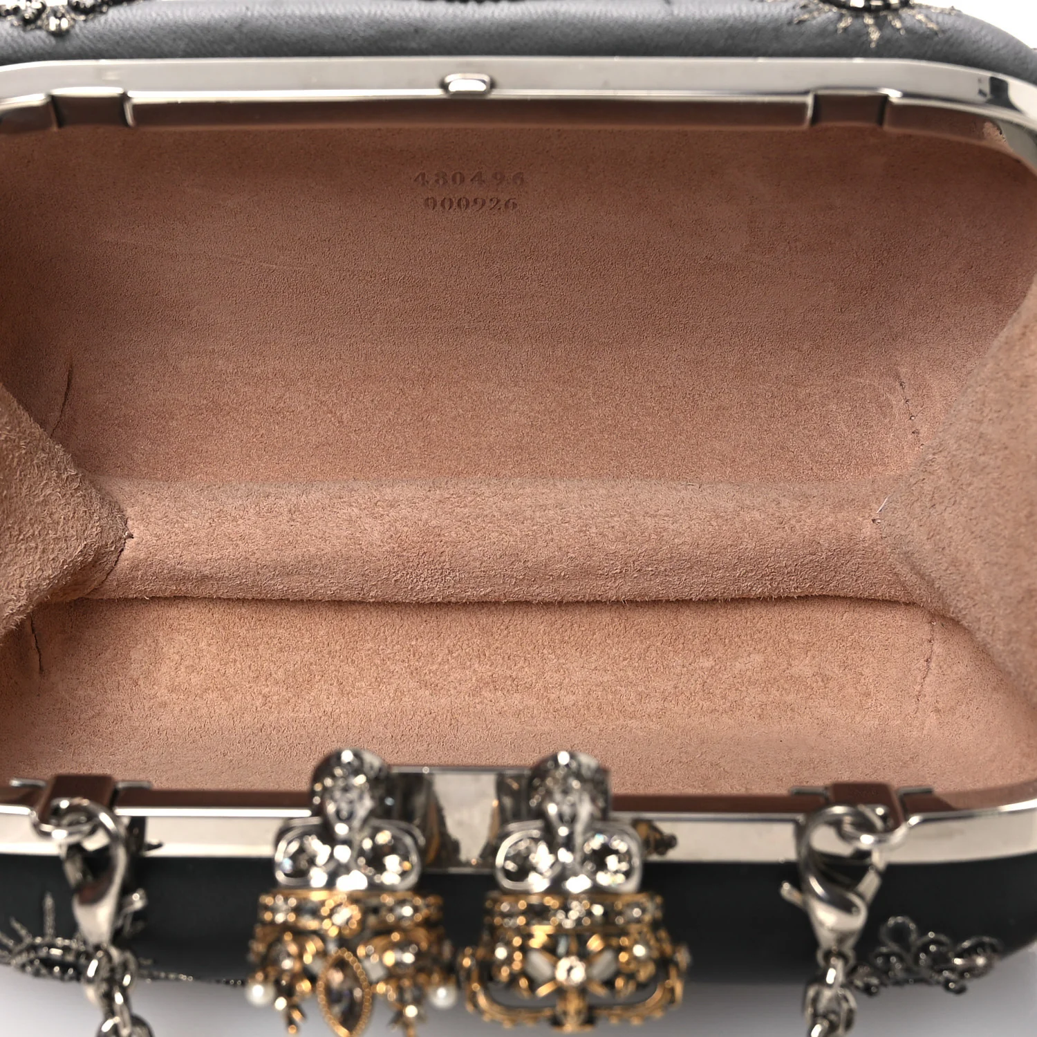 Alexander McQueen Nappa Crystal Embroidered Mushroom Box Clutch Black - Image 8