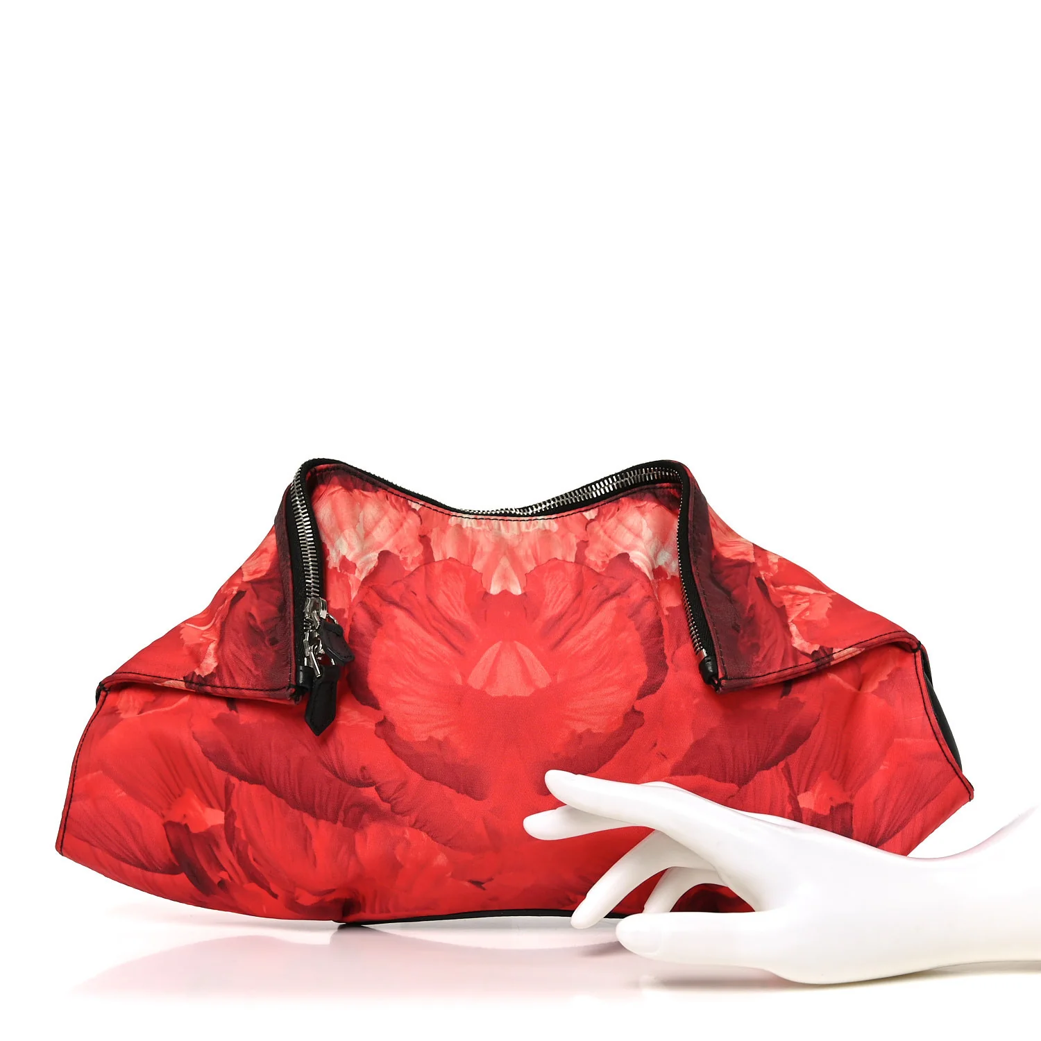Alexander McQueen Silk Floral Print Clutch Red Multicolor - Image 2