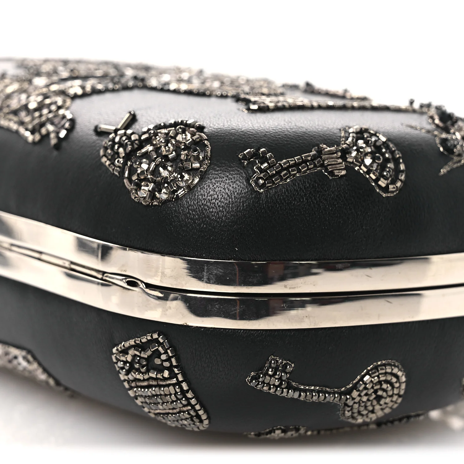 Alexander McQueen Nappa Crystal Embroidered Mushroom Box Clutch Black - Image 7