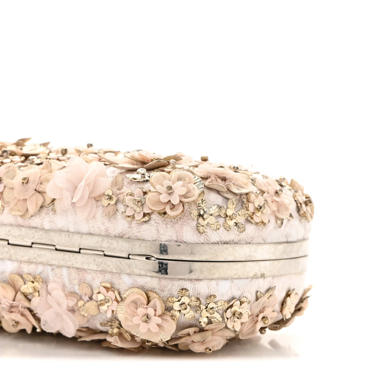 Alexander McQueen Flower Appliqued Silk Brocade Skull Box Clutch Light Pink - Image 6
