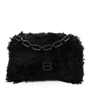 Balenciaga Faux Fur Small Downtown Shoulder Bag Black