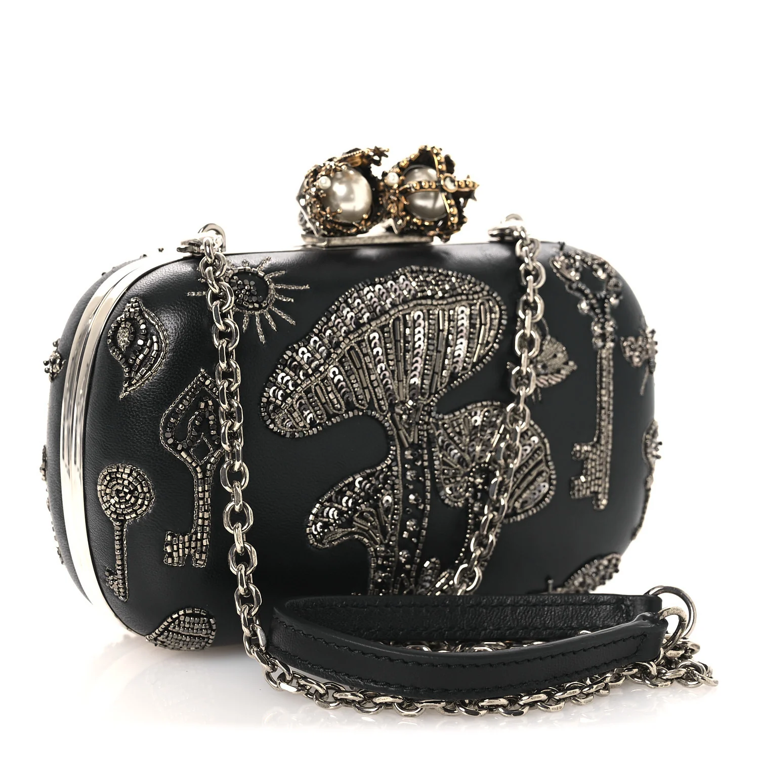 Alexander McQueen Nappa Crystal Embroidered Mushroom Box Clutch Black - Image 3