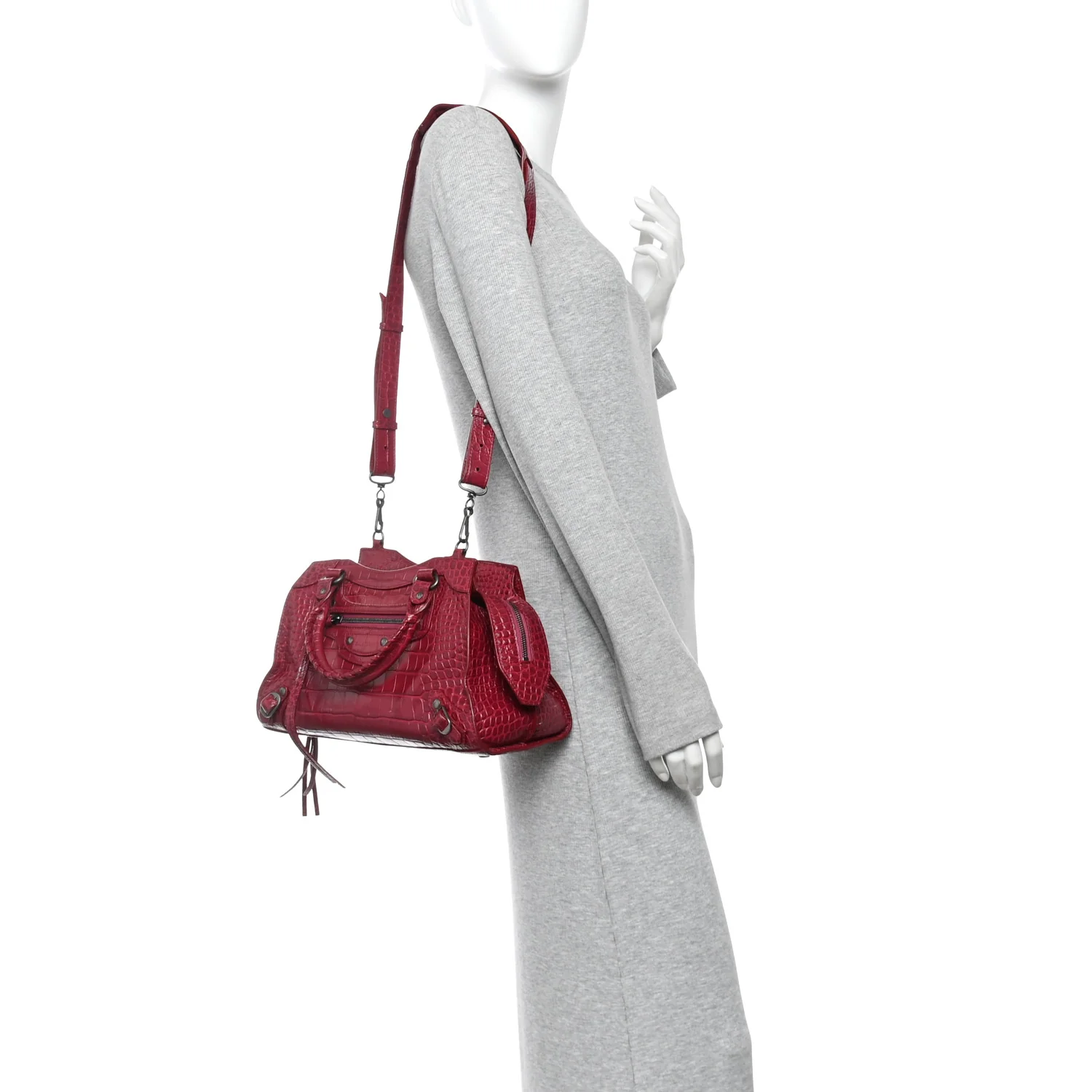 Balenciaga Calfskin Crocodile Embossed Neo Classic Silver Hardware S City Raspberry - Image 2