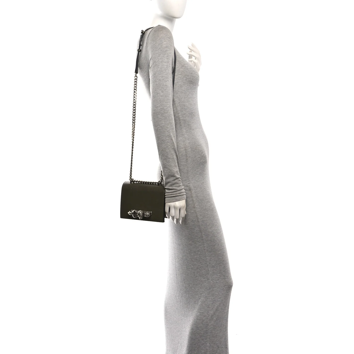 Alexander McQueen Lizard Embossed Calfskin Knuckle Crossbody Khaki - Image 2