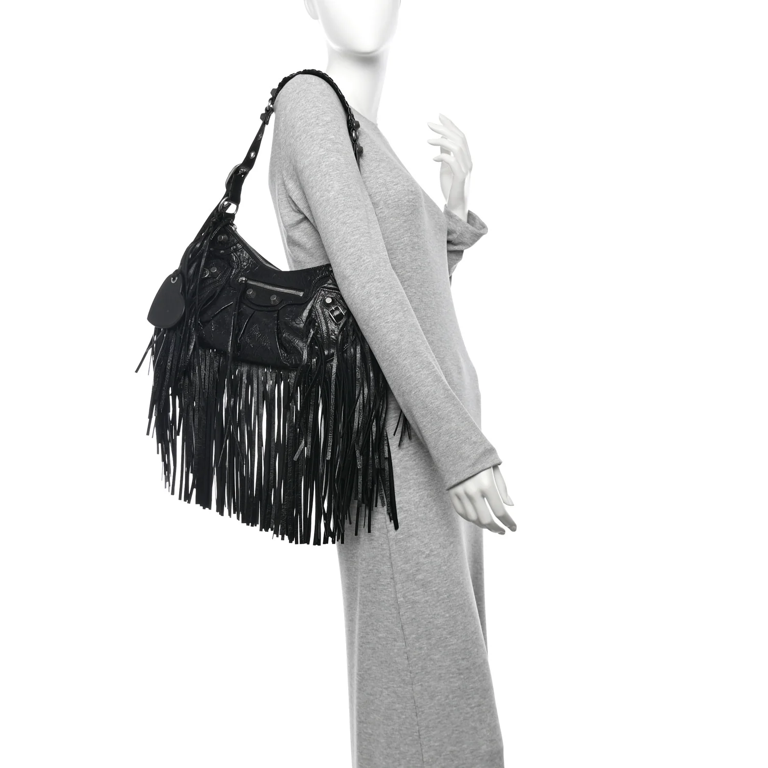 Balenciaga Agneau Arena Small Le Cagole Fringe Shoulder Bag Black - Image 2
