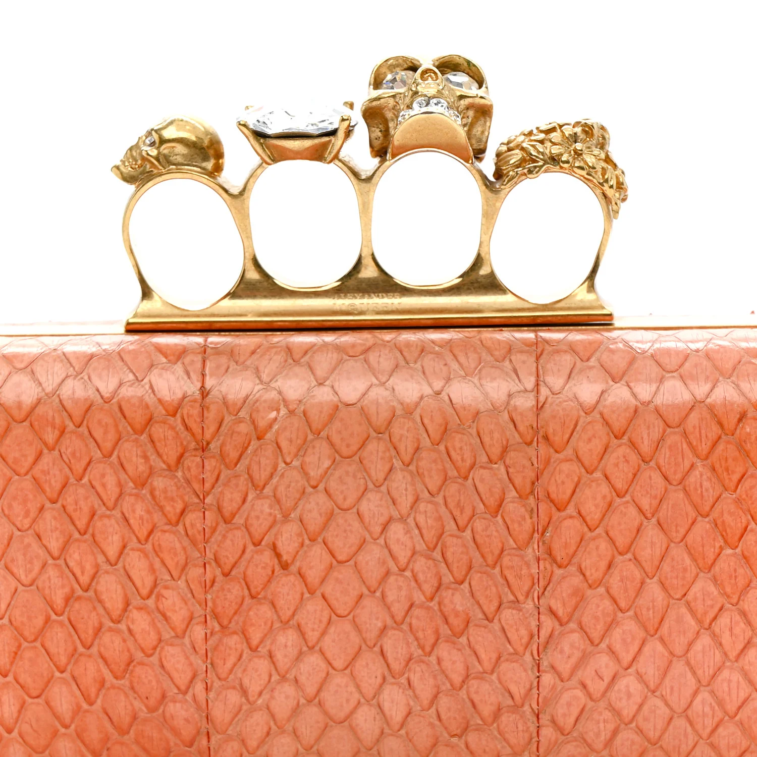 Alexander McQueen Snakeskin Knuckle Box Clutch Orange - Image 8
