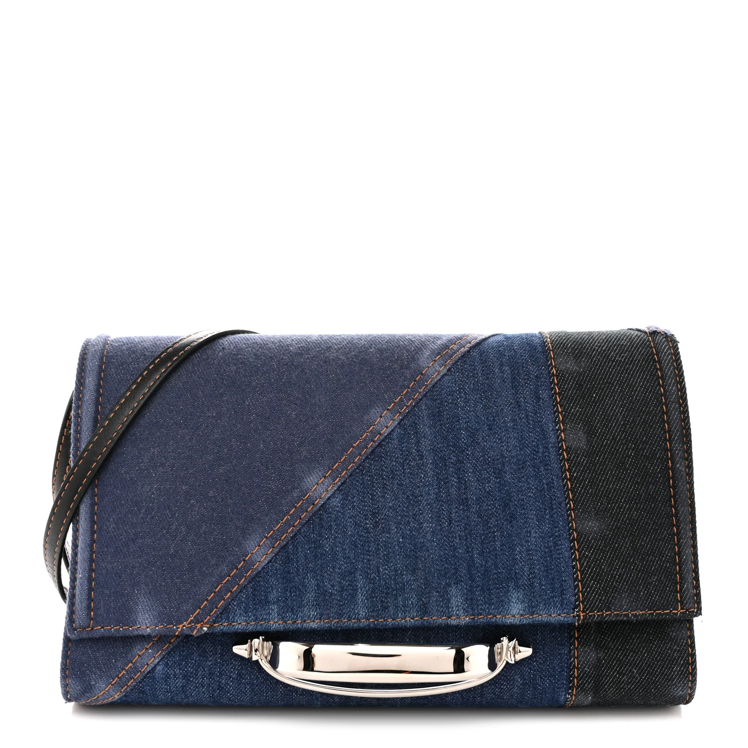 Alexander McQueen Denim Calfskin The Story Shoulder Bag Blue