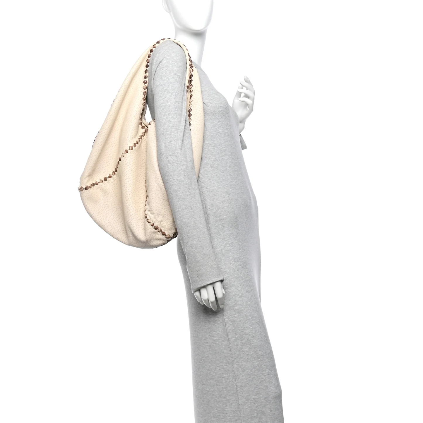 Bottega Veneta Cervo Deerskin Perforated Pekary Hobo Cream - Image 3