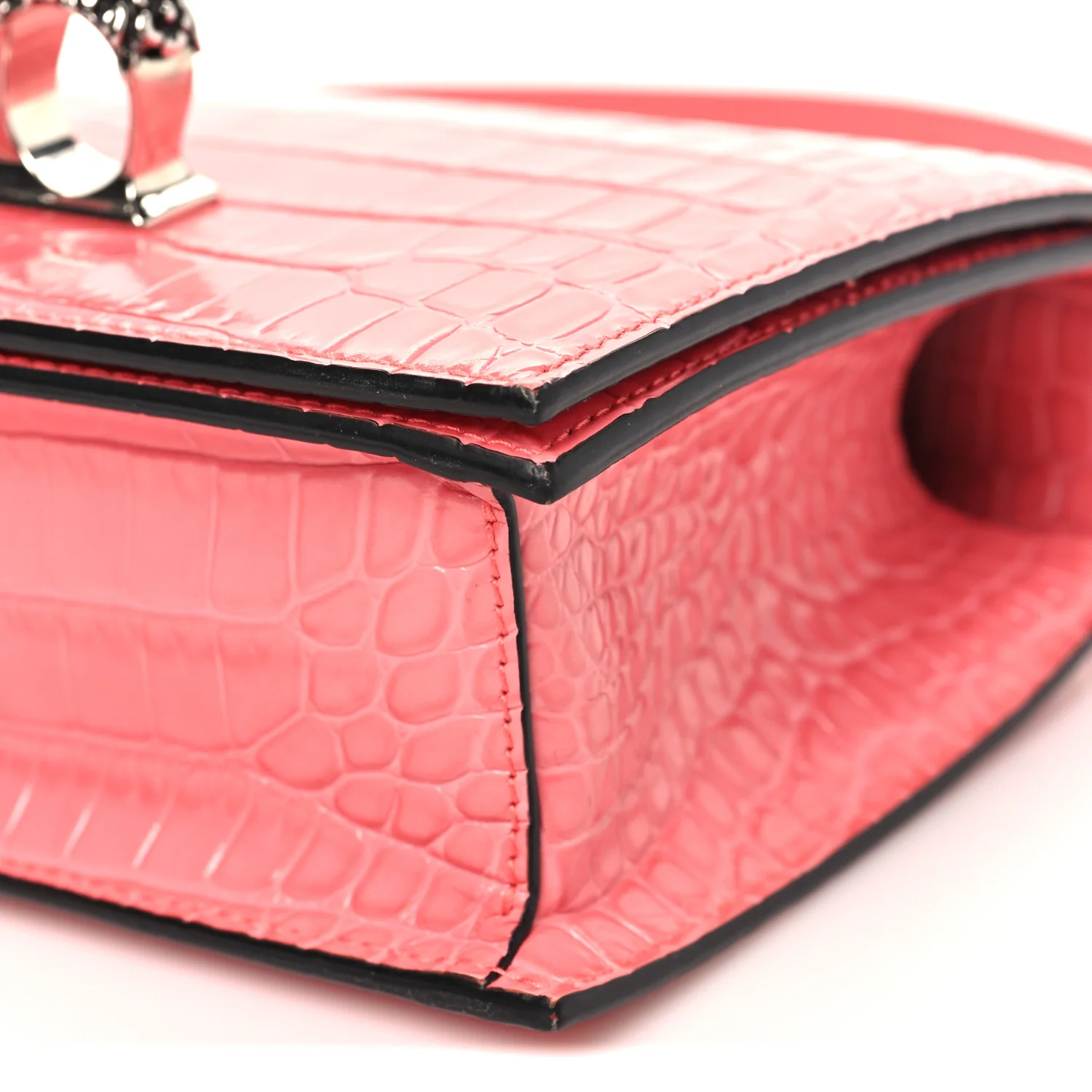 Alexander McQueen Shiny Crocodile Embossed Jeweled Satchel Pink - Image 9