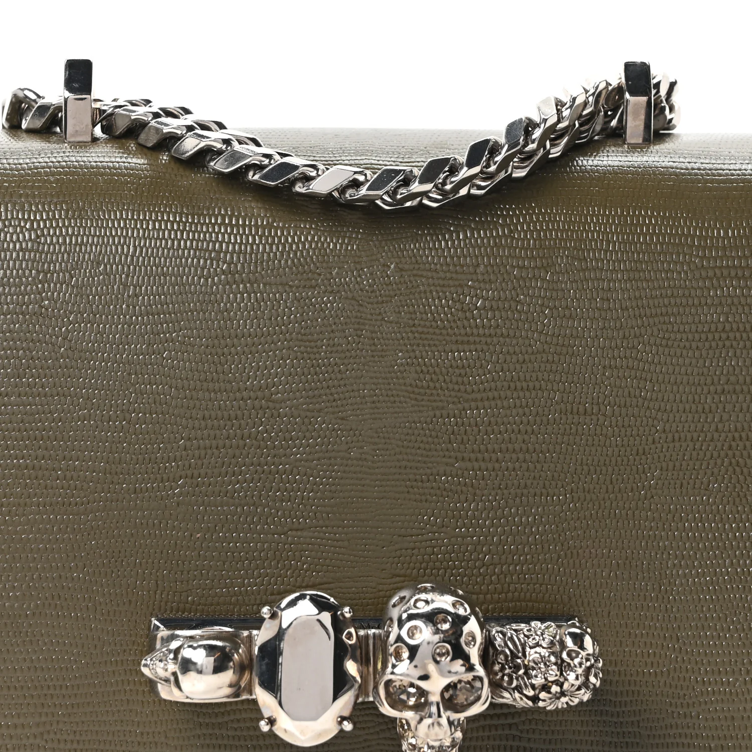 Alexander McQueen Lizard Embossed Calfskin Knuckle Crossbody Khaki - Image 7