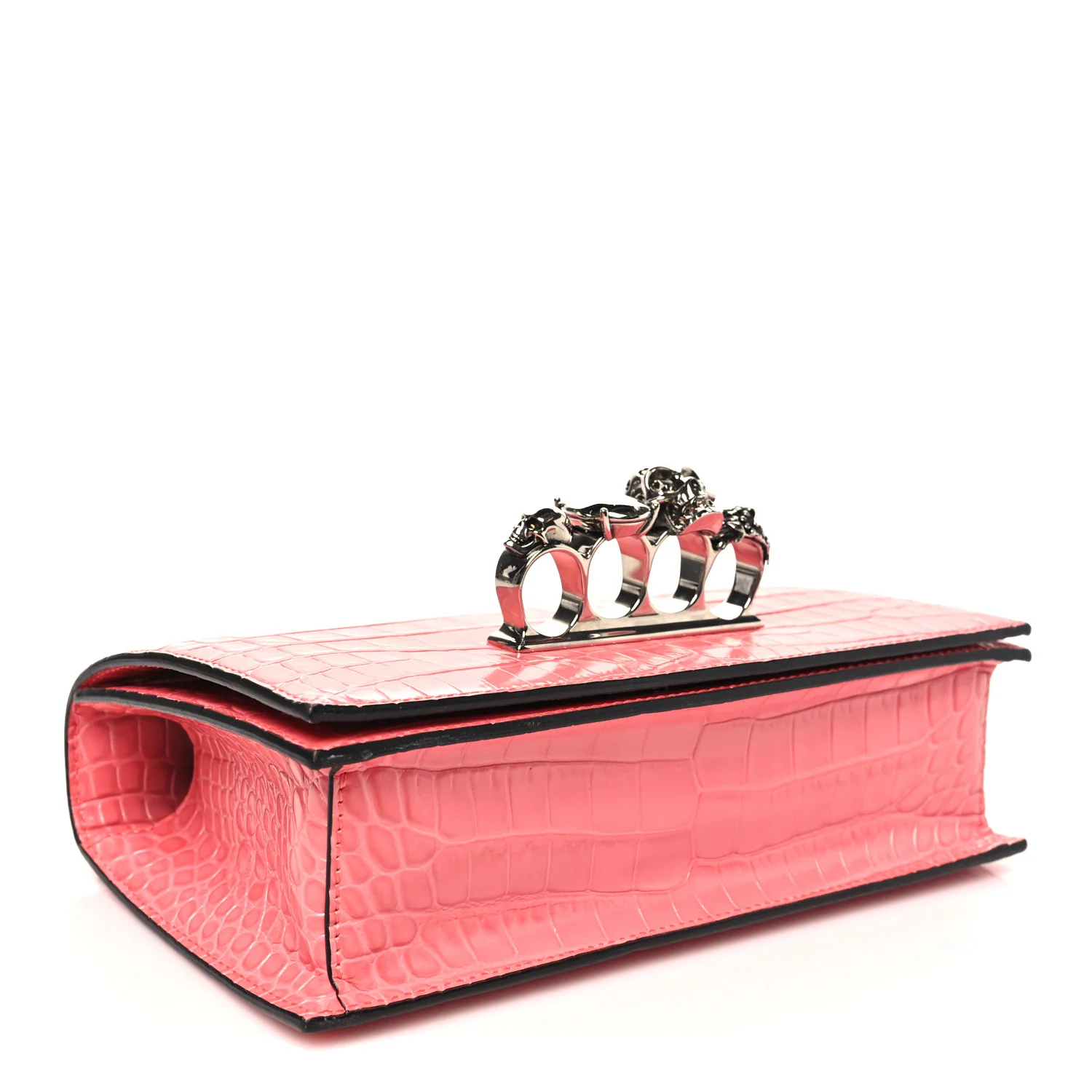 Alexander McQueen Shiny Crocodile Embossed Jeweled Satchel Pink - Image 4