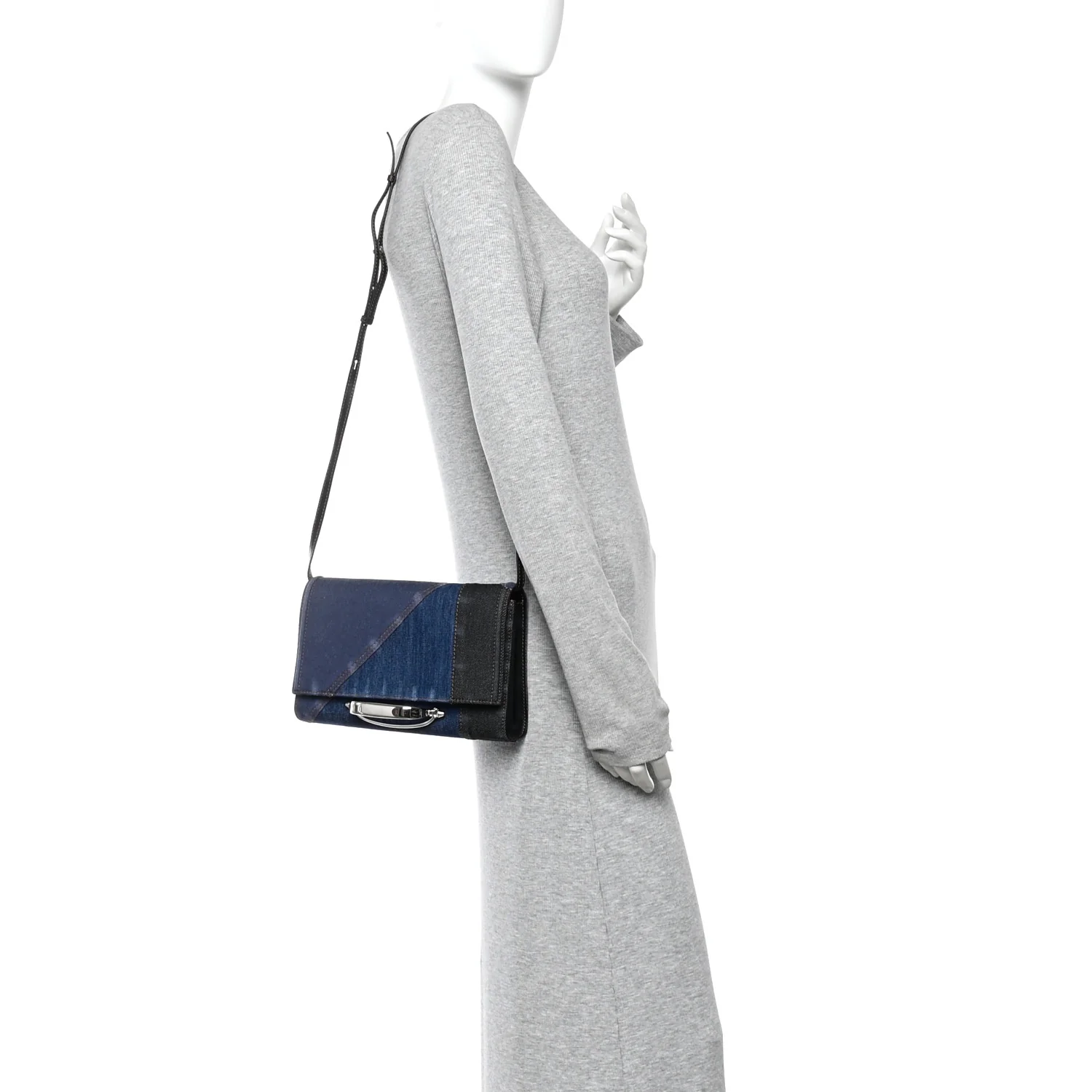 Alexander McQueen Denim Calfskin The Story Shoulder Bag Blue - Image 2