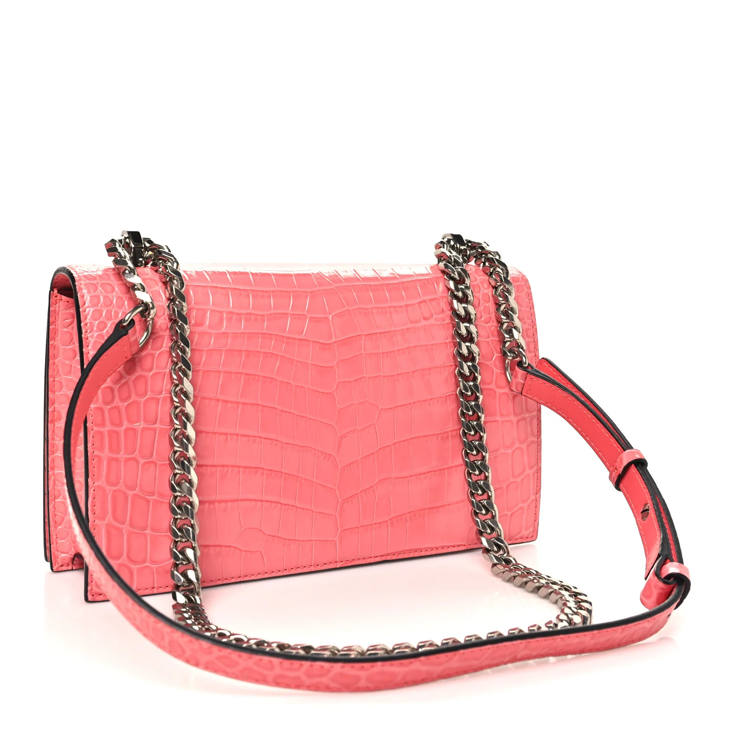 Alexander McQueen Shiny Crocodile Embossed Jeweled Satchel Pink - Image 3