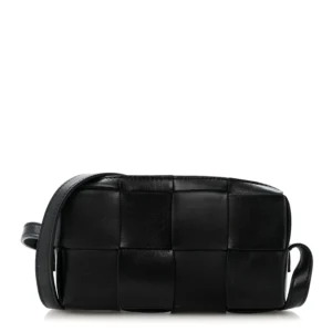 Bottega Veneta Lambskin Maxi Intreccio Cassette Phone Pouch Crossbody Bag Black