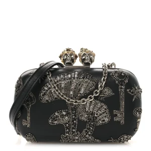 Alexander McQueen Nappa Crystal Embroidered Mushroom Box Clutch Black
