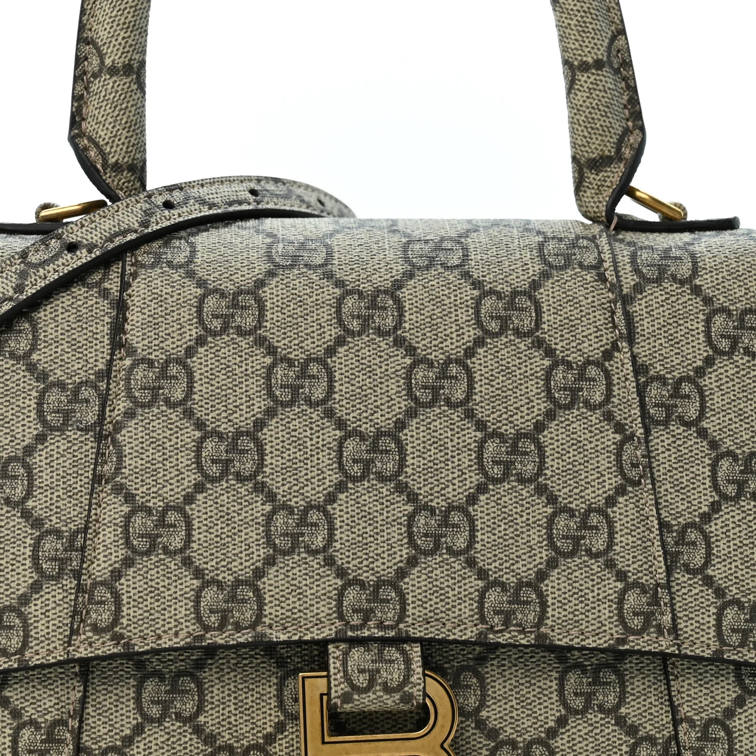 Balenciaga X GUCCI GG Supreme Monogram Small Hourglass Top Handle Bag Beige Ebony - Image 8