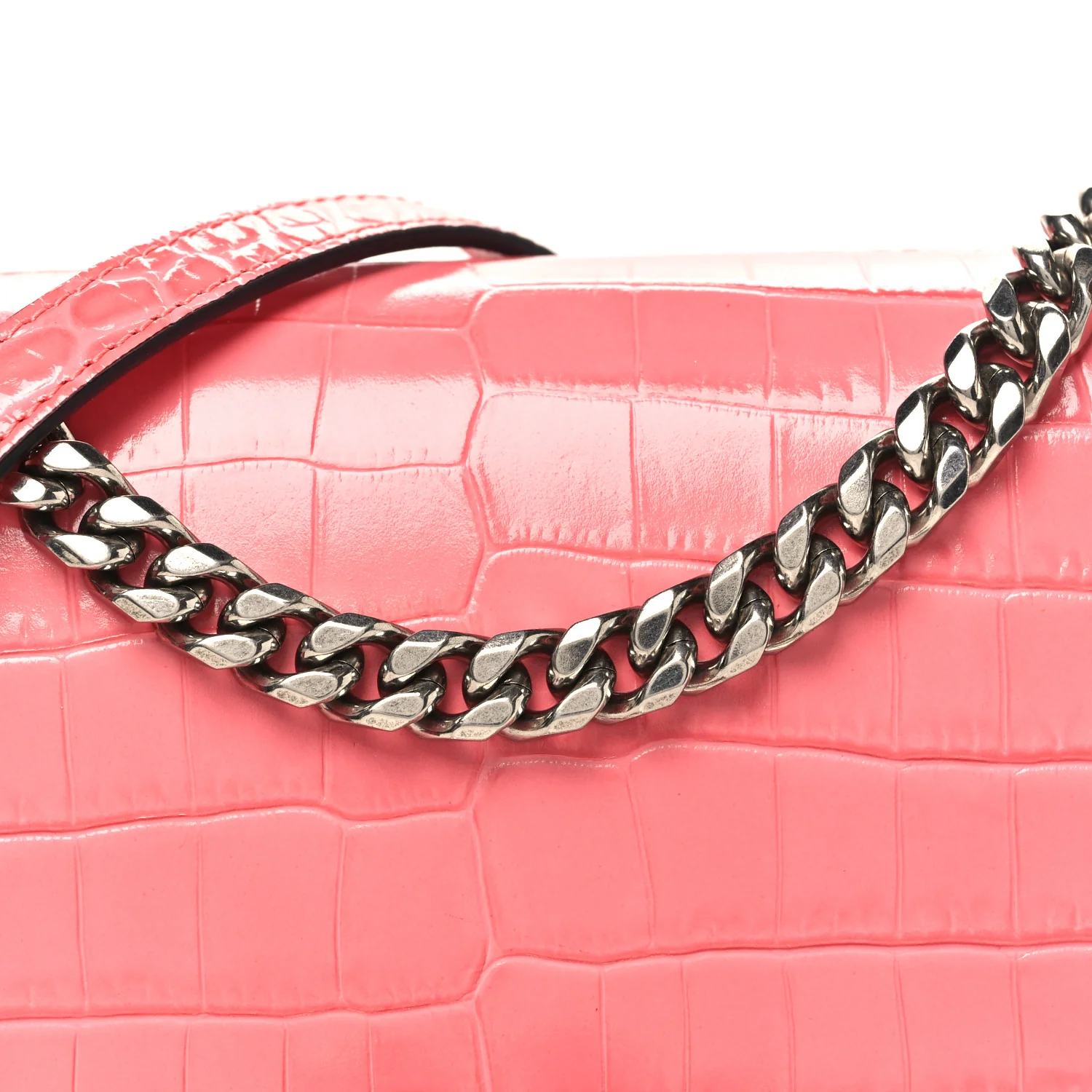 Alexander McQueen Shiny Crocodile Embossed Jeweled Satchel Pink - Image 8