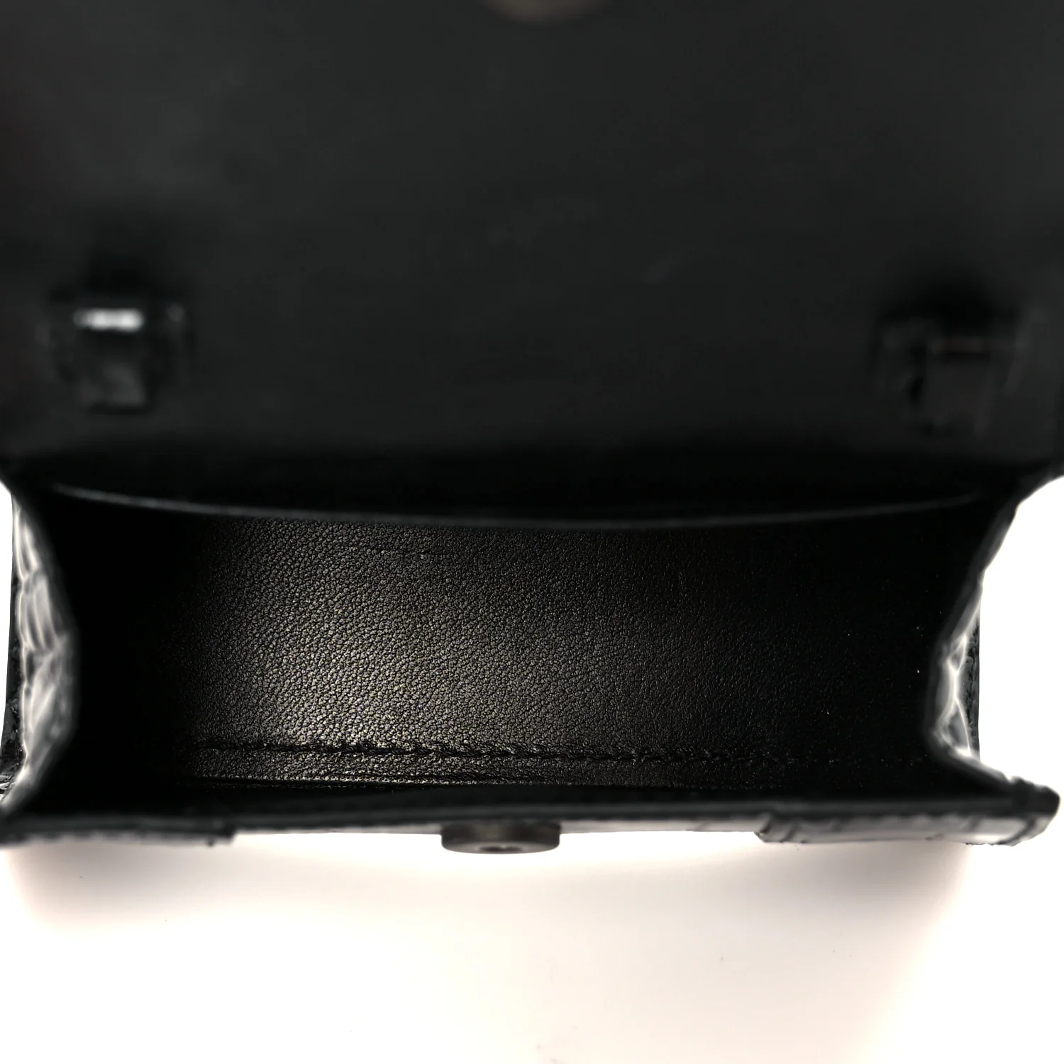 Balenciaga Shiny Calfskin Monochrome Crocodile Embossed Hourglass Top Handle Bag Mini Black - Image 5