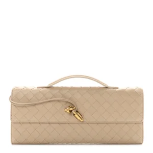 Bottega Veneta Nappa Intrecciato Long Andiamo Top Handle Clutch Ecru