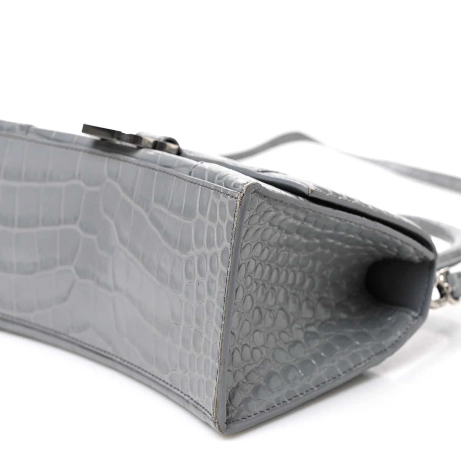 Balenciaga Shiny Calfskin Crocodile Embossed Small Hourglass Top Handle Bag Balenciaga Grey Balenciaga Grey - Image 10