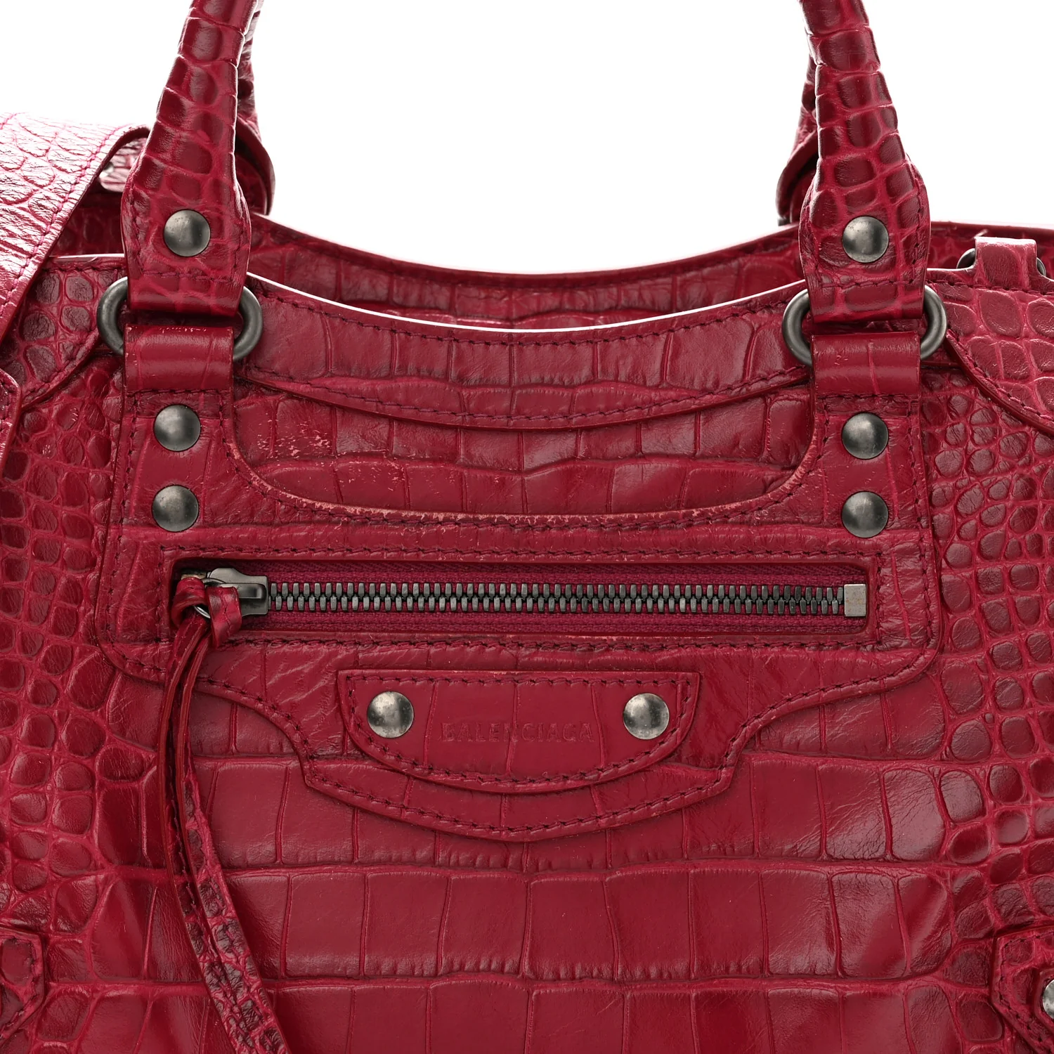 Balenciaga Calfskin Crocodile Embossed Neo Classic Silver Hardware S City Raspberry - Image 7