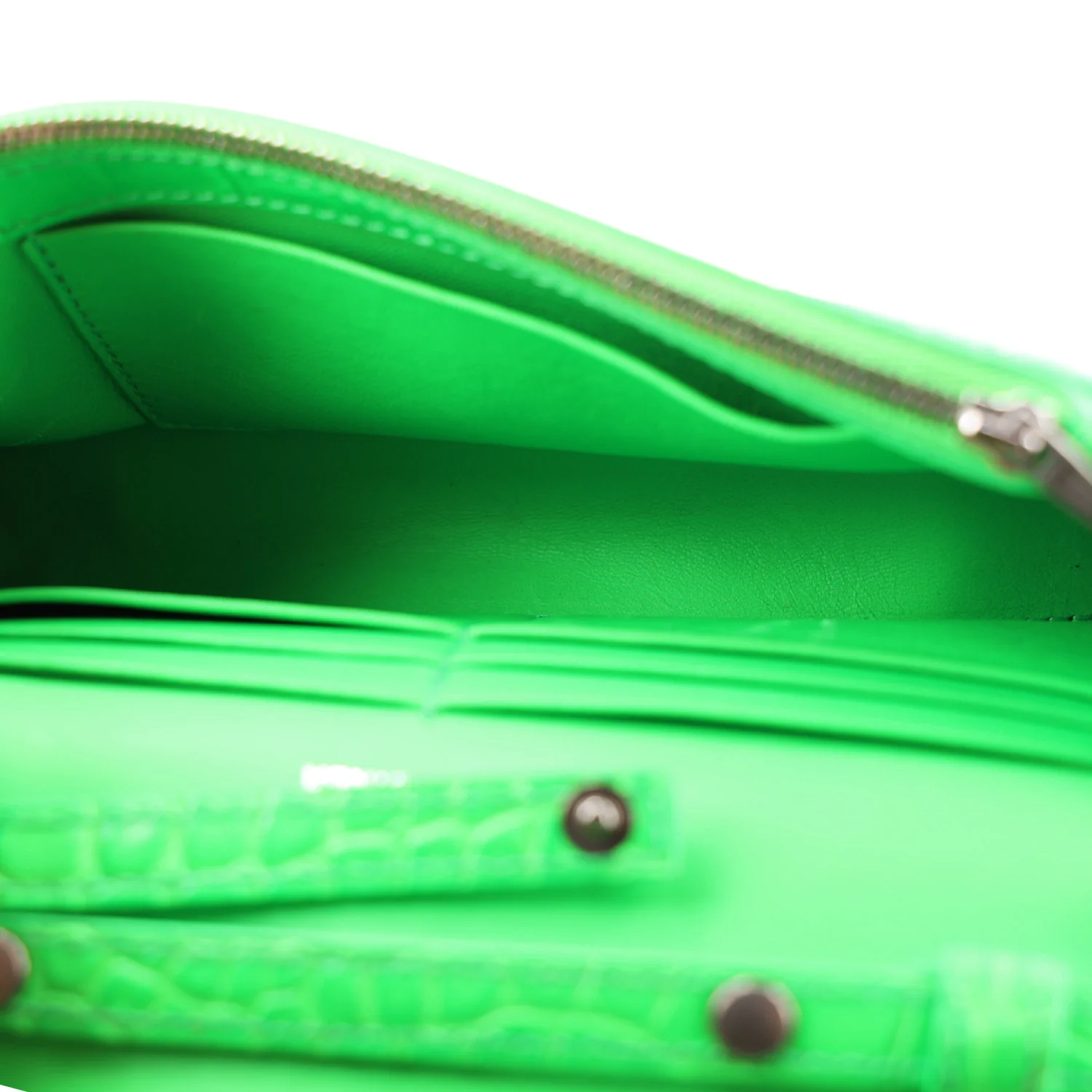 Balenciaga Shiny Calfskin Strass Crocodile Embossed Hourglass Chain Bag Fluo Green - Image 5