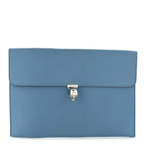 Alexander McQueen Calfskin Skull Envelope Clutch Blue