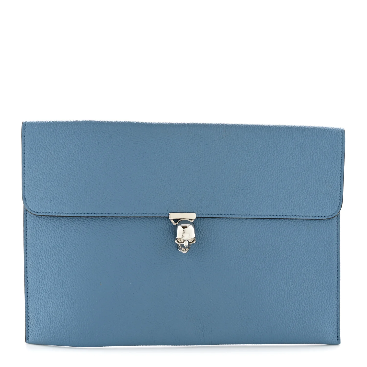 Alexander McQueen Calfskin Skull Envelope Clutch Blue