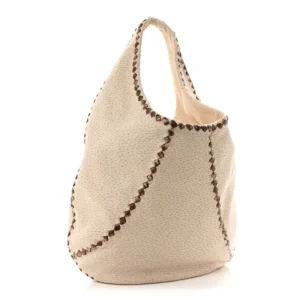 Bottega Veneta Cervo Deerskin Perforated Pekary Hobo Cream