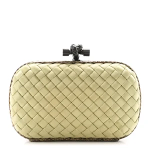 Bottega Veneta Satin Intreccio Impero Ayers Knot Clutch Green