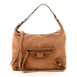 Balenciaga Suede Classic Hardware Small Le City Hobo Bag Camel