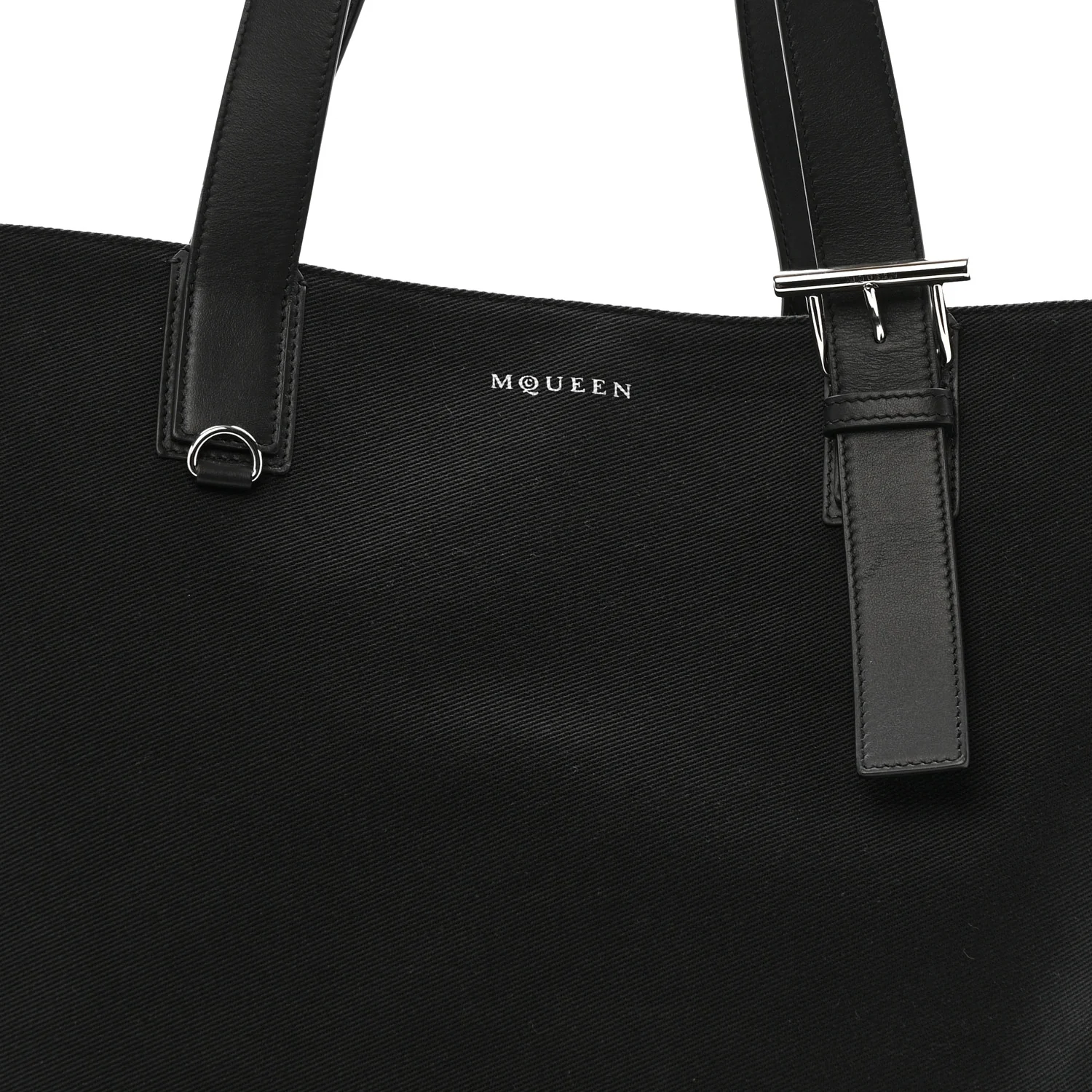 Alexander McQueen Canvas Calfskin T-Bar Shopping Bag Black - Image 7