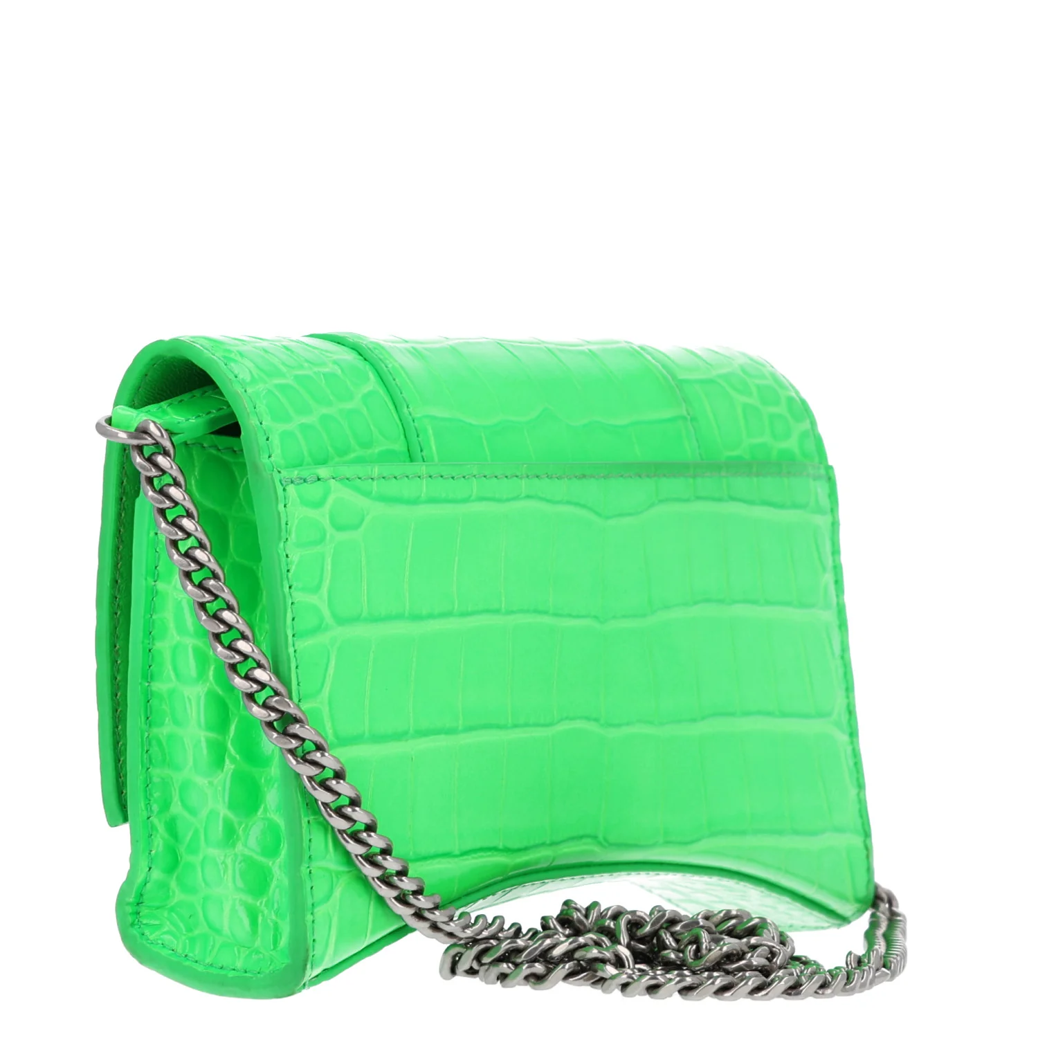 Balenciaga Shiny Calfskin Strass Crocodile Embossed Hourglass Chain Bag Fluo Green - Image 3