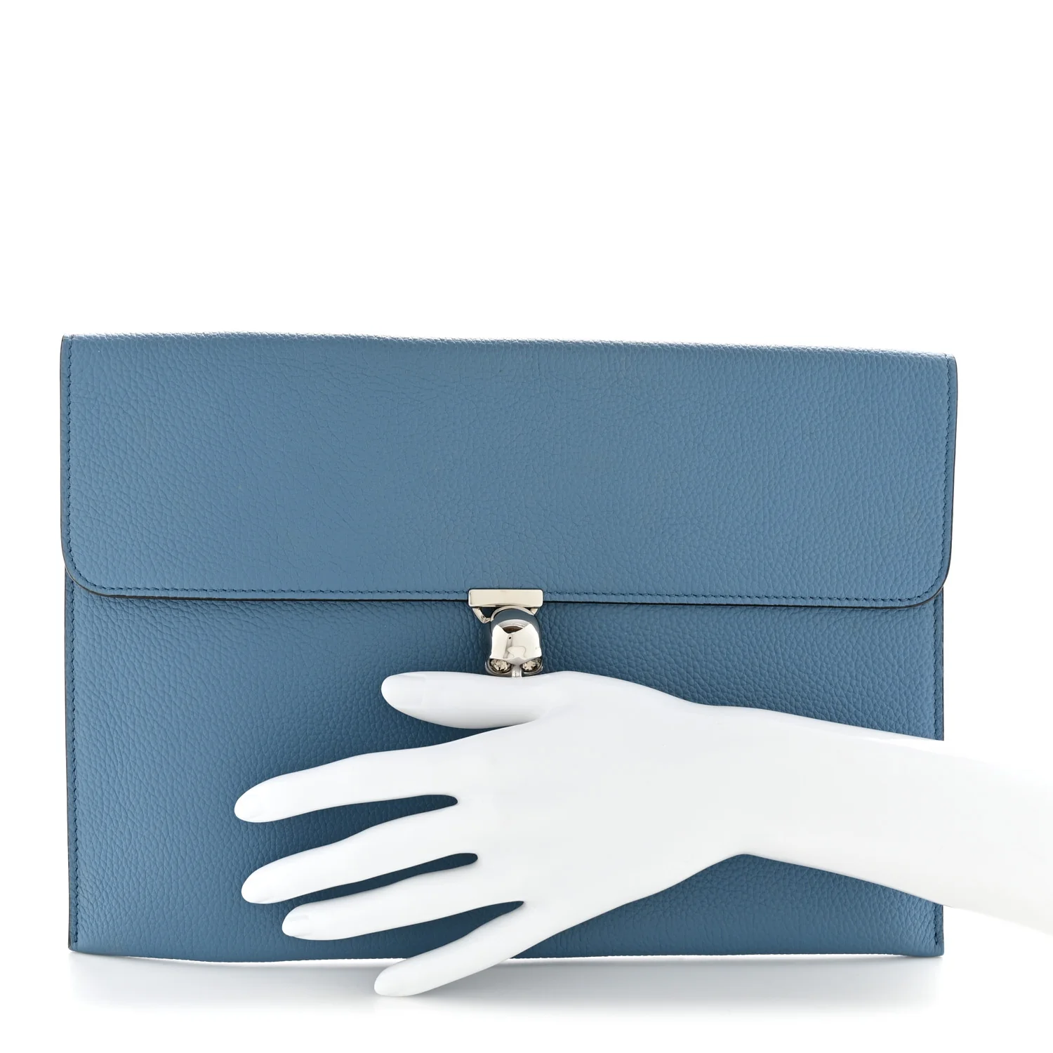Alexander McQueen Calfskin Skull Envelope Clutch Blue - Image 2