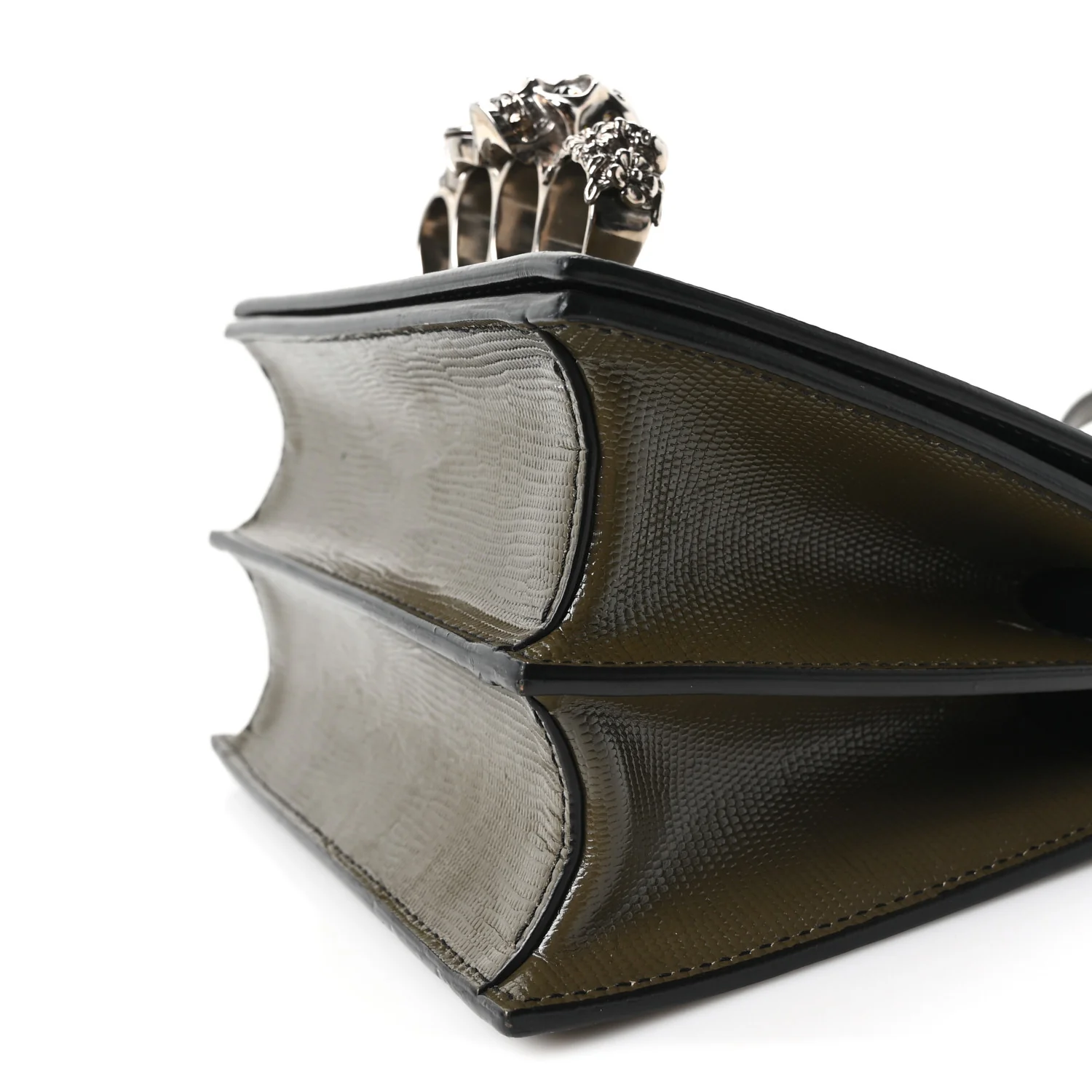 Alexander McQueen Lizard Embossed Calfskin Knuckle Crossbody Khaki - Image 9