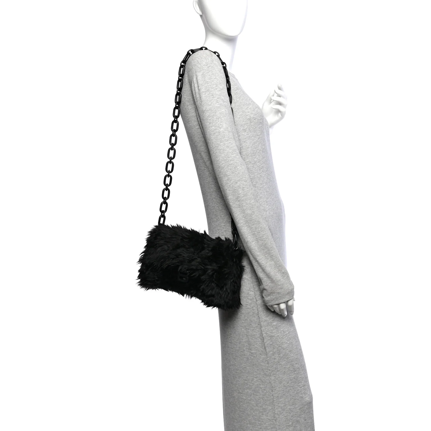 Balenciaga Faux Fur Small Downtown Shoulder Bag Black - Image 2
